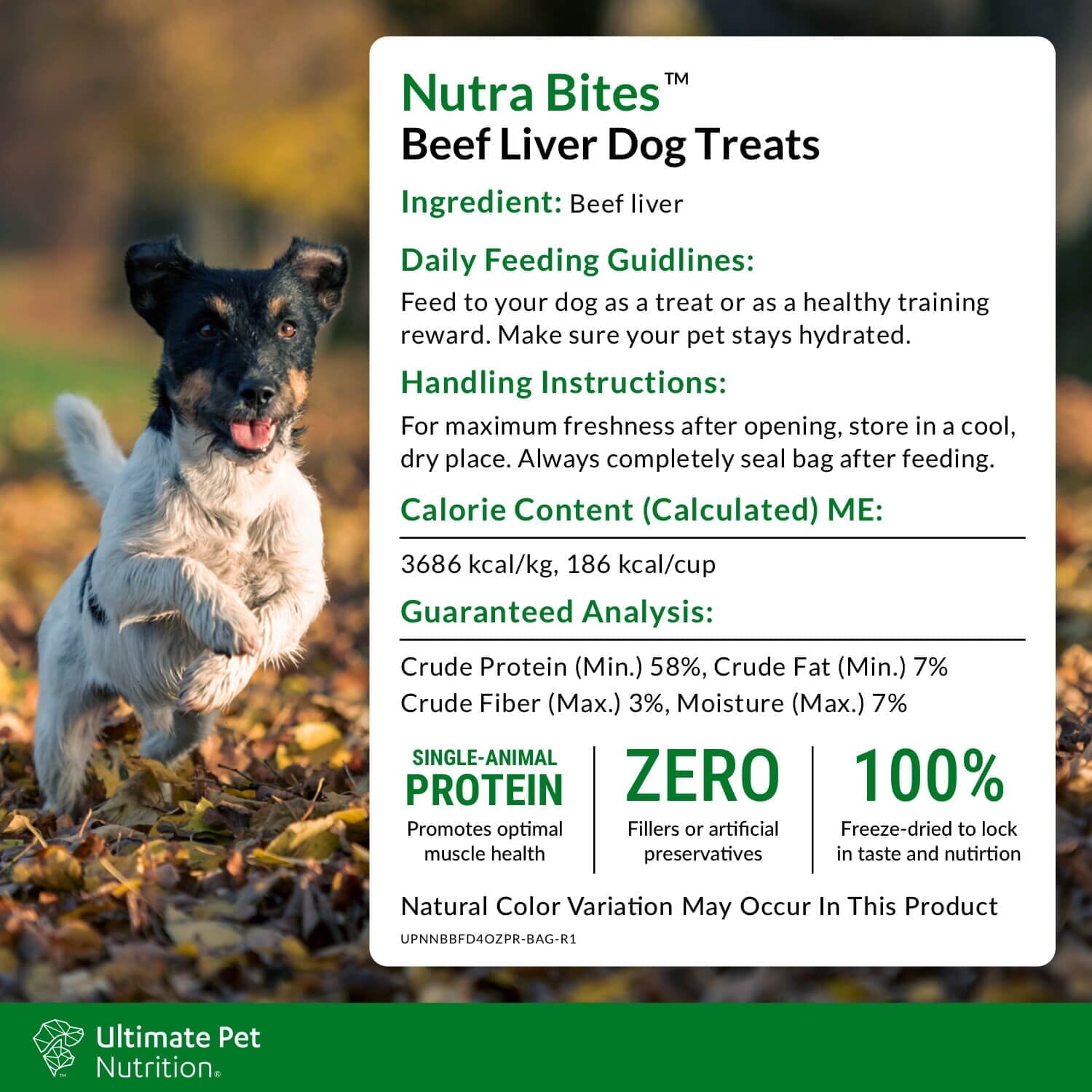 Ultimate Pet Nutrition Nutra Bites Single Ingredient Beef Liver Freeze-Dried Raw Training Dog Treats or Food Topper - 4 Oz