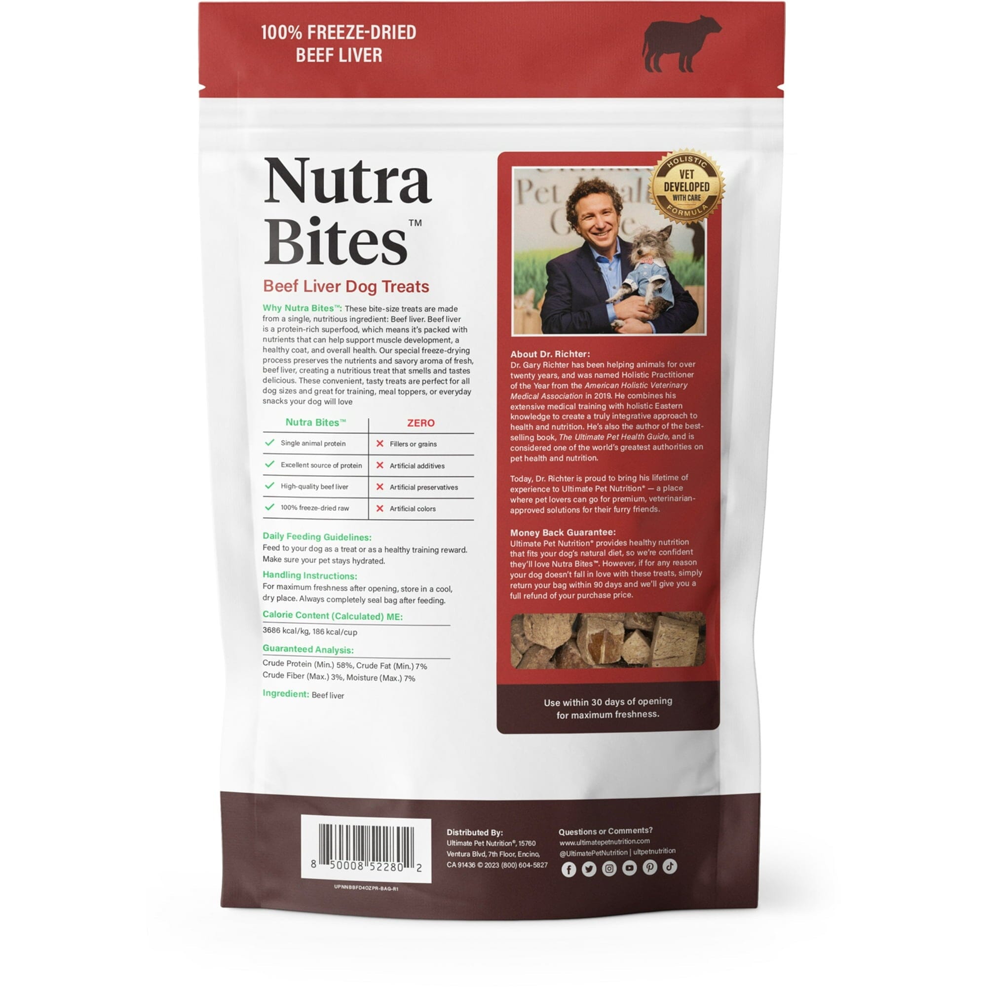 Ultimate Pet Nutrition Nutra Bites Single Ingredient Beef Liver Freeze-Dried Raw Training Dog Treats or Food Topper - 4 Oz