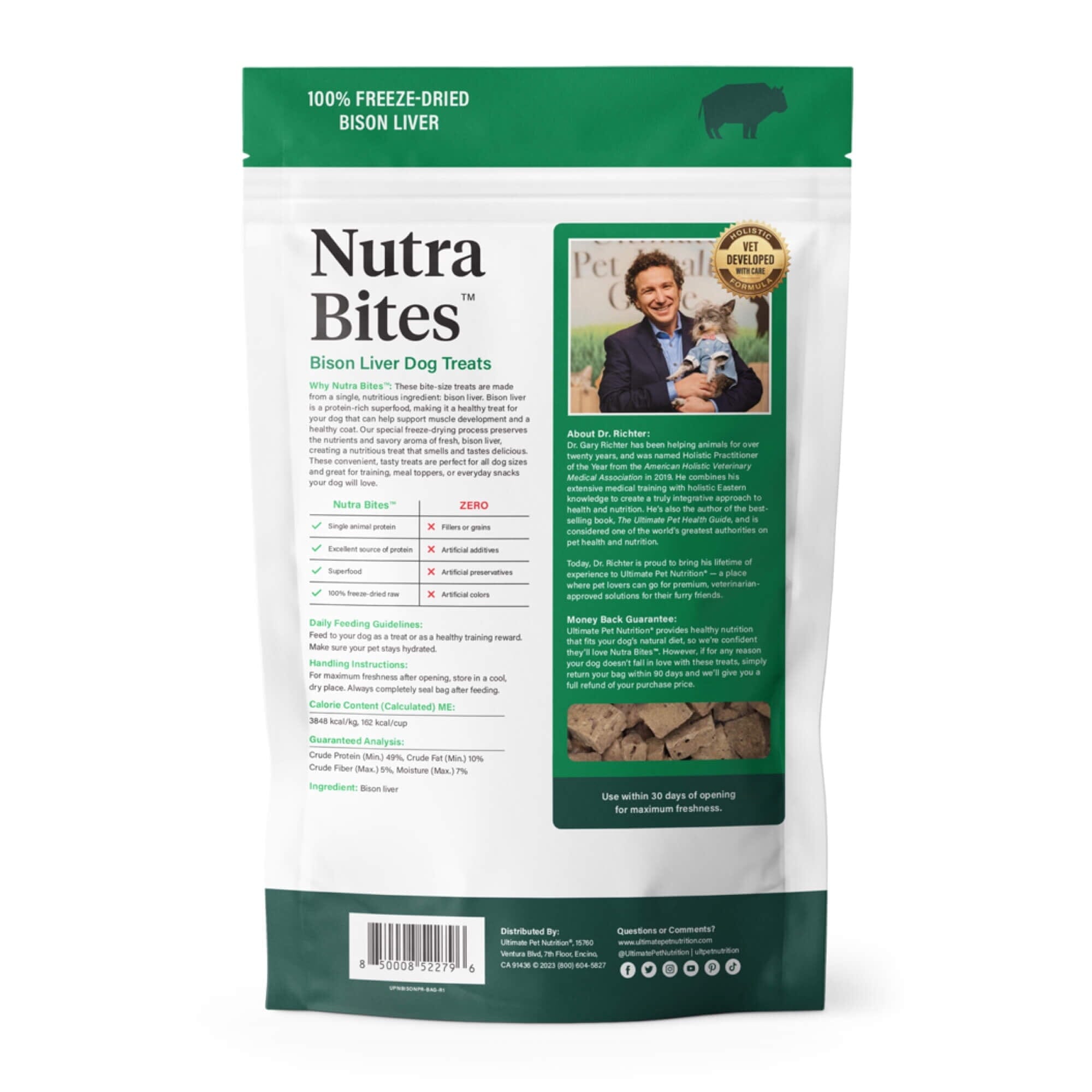 Ultimate Pet Nutrition Nutra Bites Single Ingredient Bison Liver Freeze-Dried Raw Training Dog Treats or Food Topper - 4 Oz