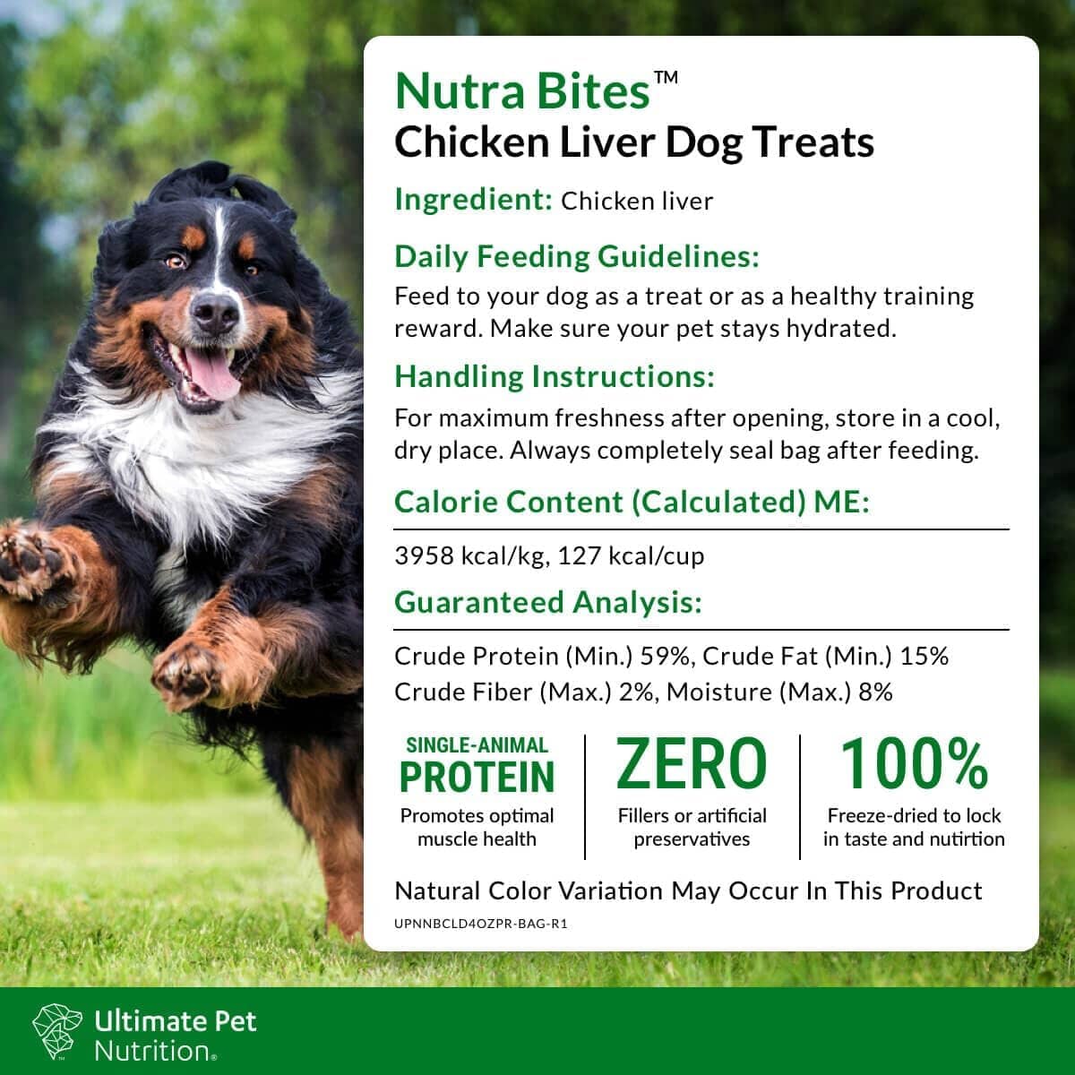 Ultimate Pet Nutrition Nutra Bites Single Ingredient Chicken Liver Freeze-Dried Raw Training Dog Treats or Food Topper - 4 Oz