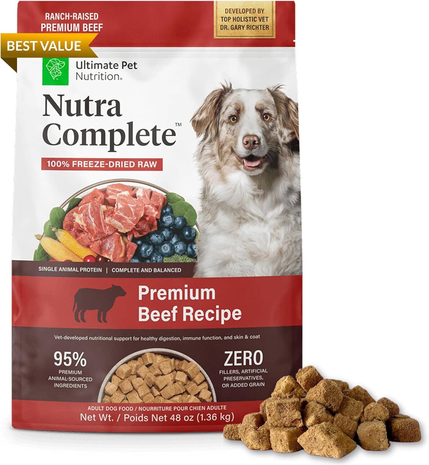 Ultimate Pet Nutrition Nutra Complete Premium Beef with Antioxidants Freeze-Dried Raw Dog Food 48 Ounce