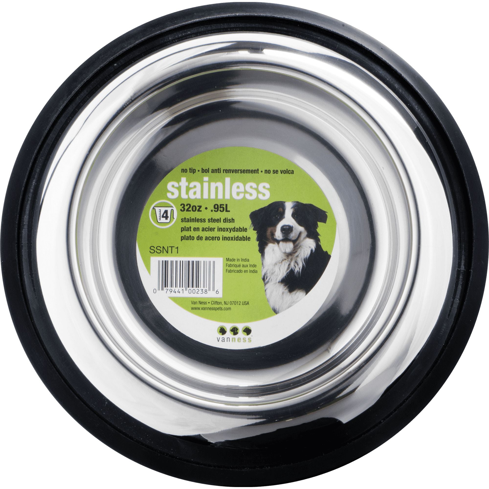 Van Ness Non-Skid and Non-Tip Stainless Steel Dog Bowl - Medium - 32 Oz