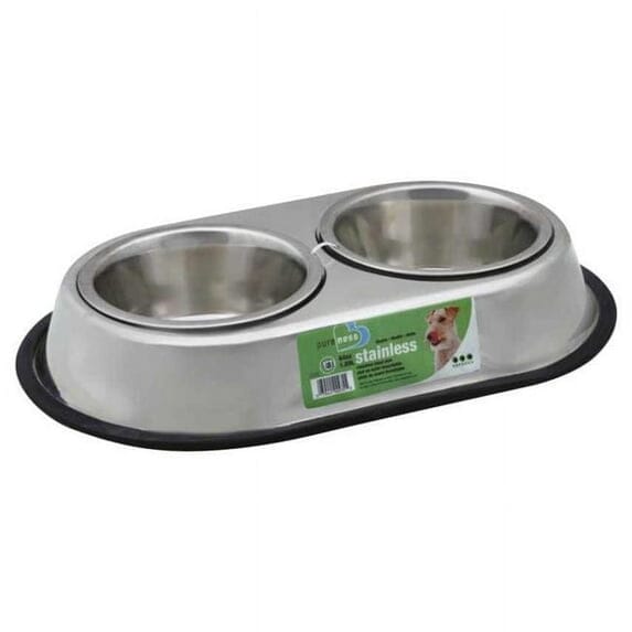 Van Ness Non-Skid Double Dish Stainless Steel Dual 32 Ounce Food and Water Cat and Dog Bowl - 64 Oz Default Title