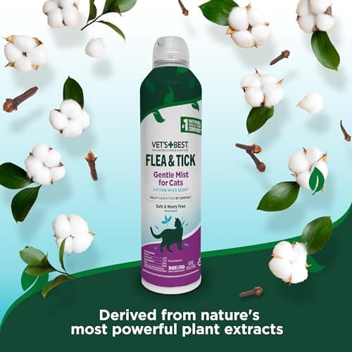 Vet's Best Natural Flea and Tick Cotton Spice Scent Plant-Based Gentle Mist Cat Spray - 6.3 Oz