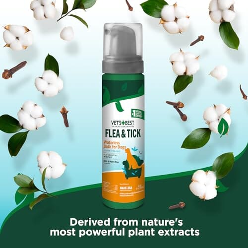 Vet's Best Natural Flea and Tick Cotton Spice Scent Plant-Based Waterless Dog Shampoo Spray - 8 Oz