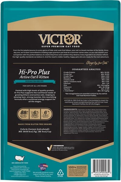 Victor Hi-Pro Plus Active Cat & Kitten Dry Cat Food - 15 lb Bag