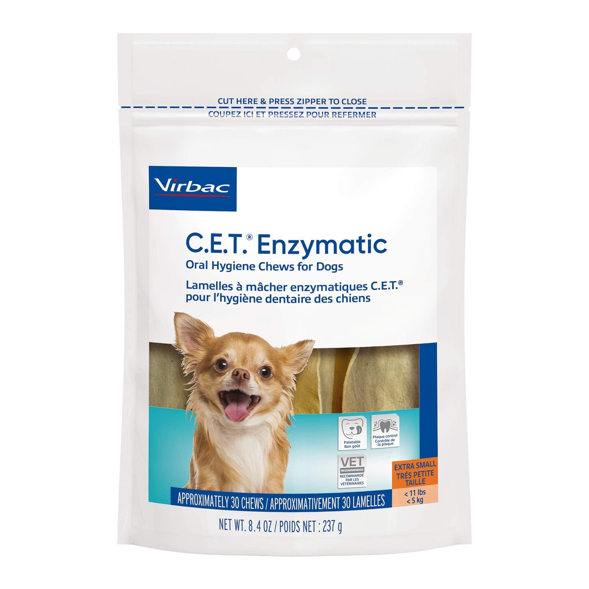 Virbac CET Enzymatic Oral-Hygiene Dental Dog Chews - 30 Count Extra Small 