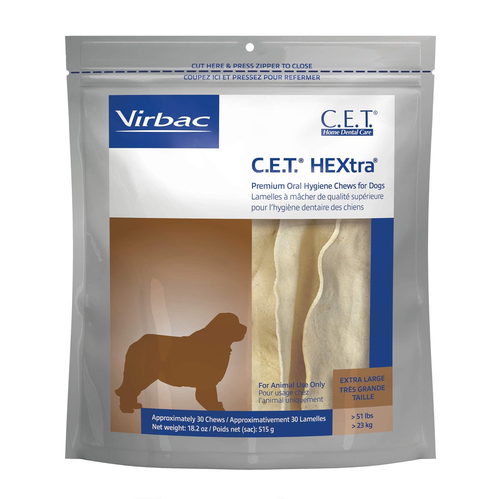 Virbac CET HeXtra Premium Oral Hygiene Beef Dog Chews - 30 Count Extra Large 