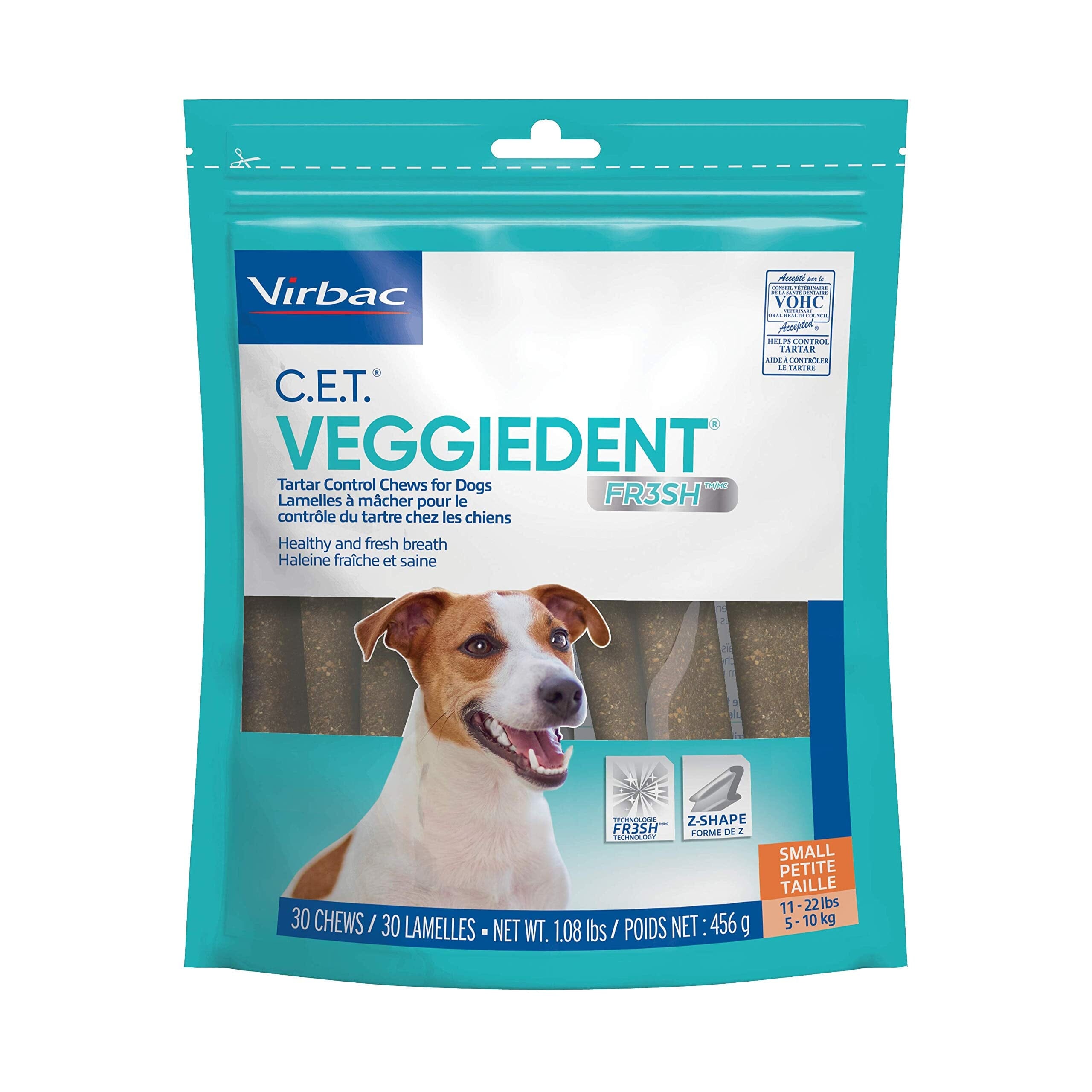 Virbac Veggiedent Fresh Technology Dental Dog Chews - 30 Count Small 