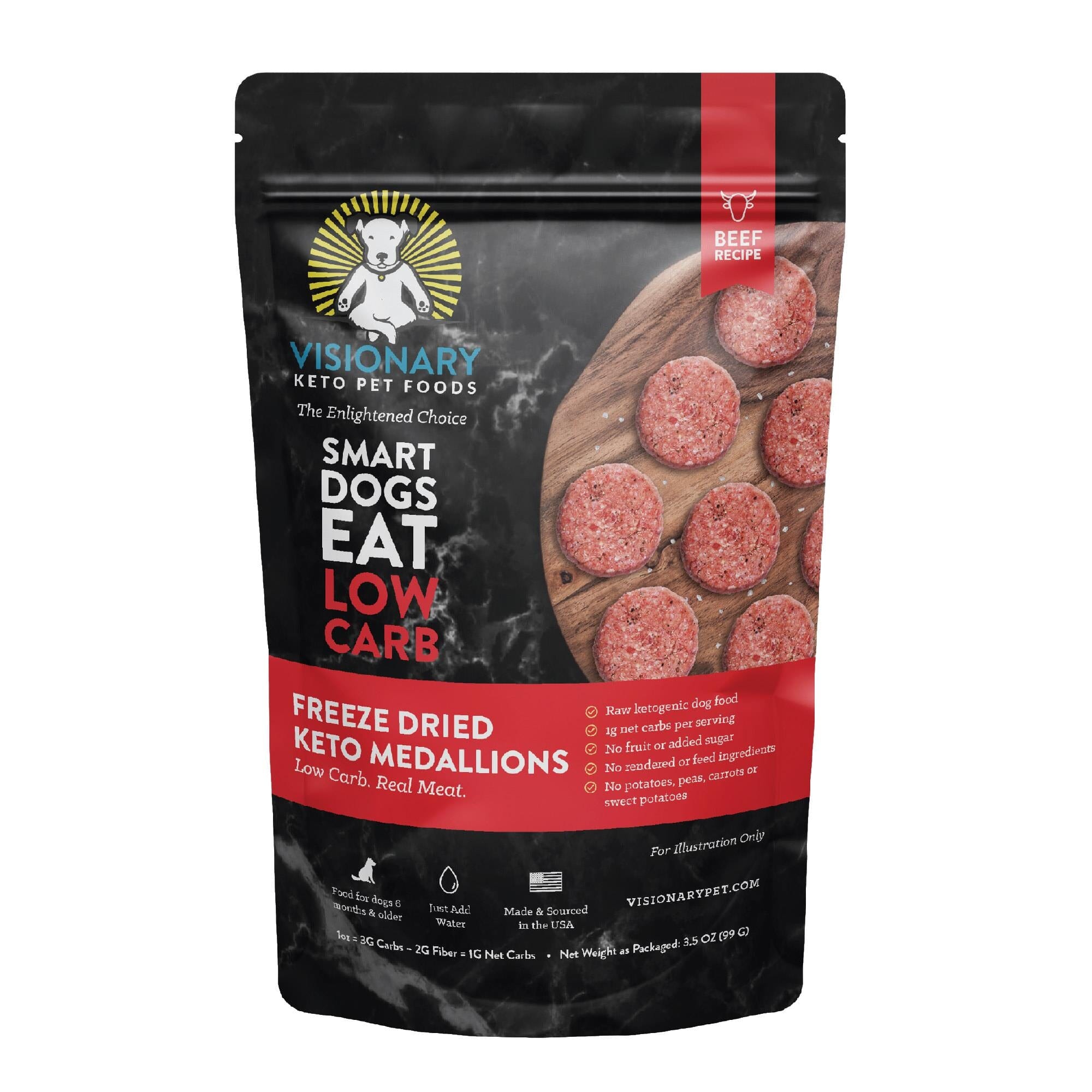 Visionary Pet Beef Recipe Freeze-Dried Medallions Low Carb Keto Dog Food  