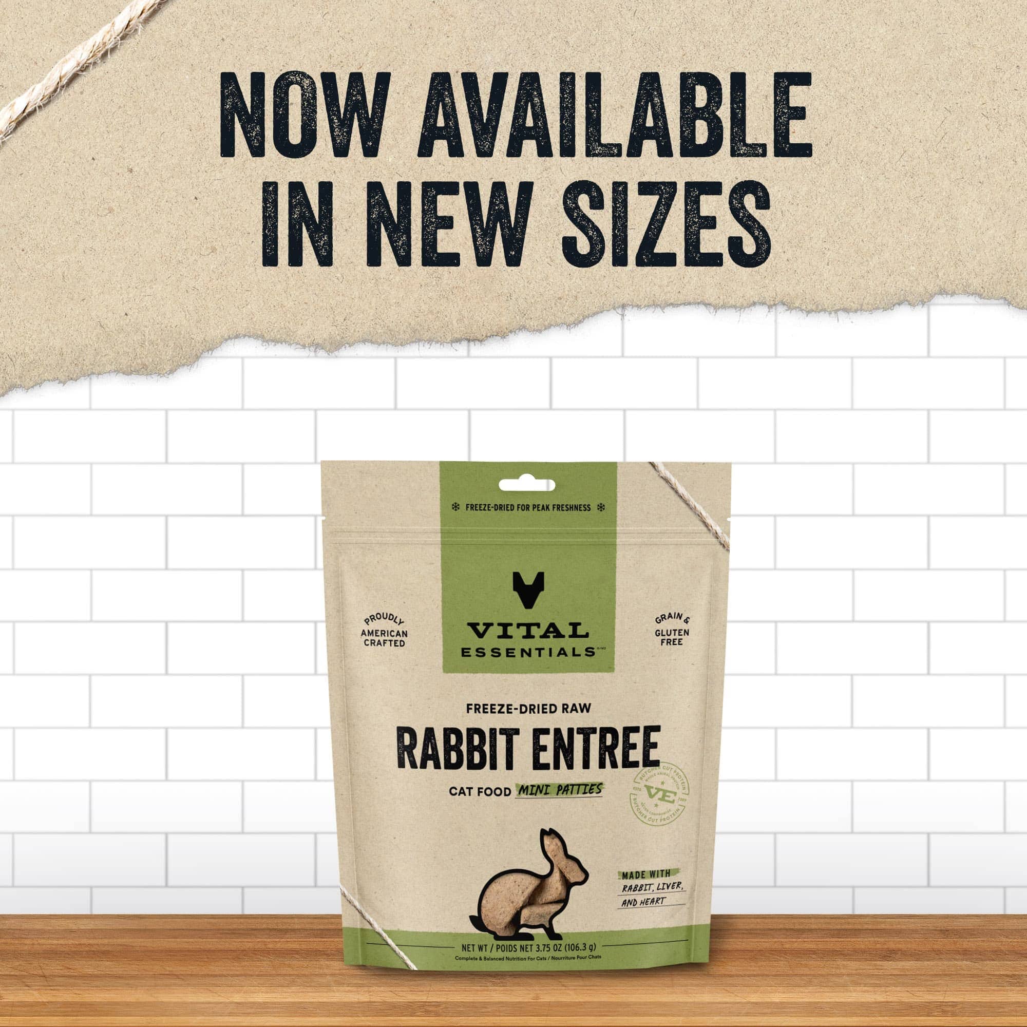 Vital Essential's Grain-Free Rabbit Entrée Mini Patties Freeze-Dried Cat Food - 8 Oz  