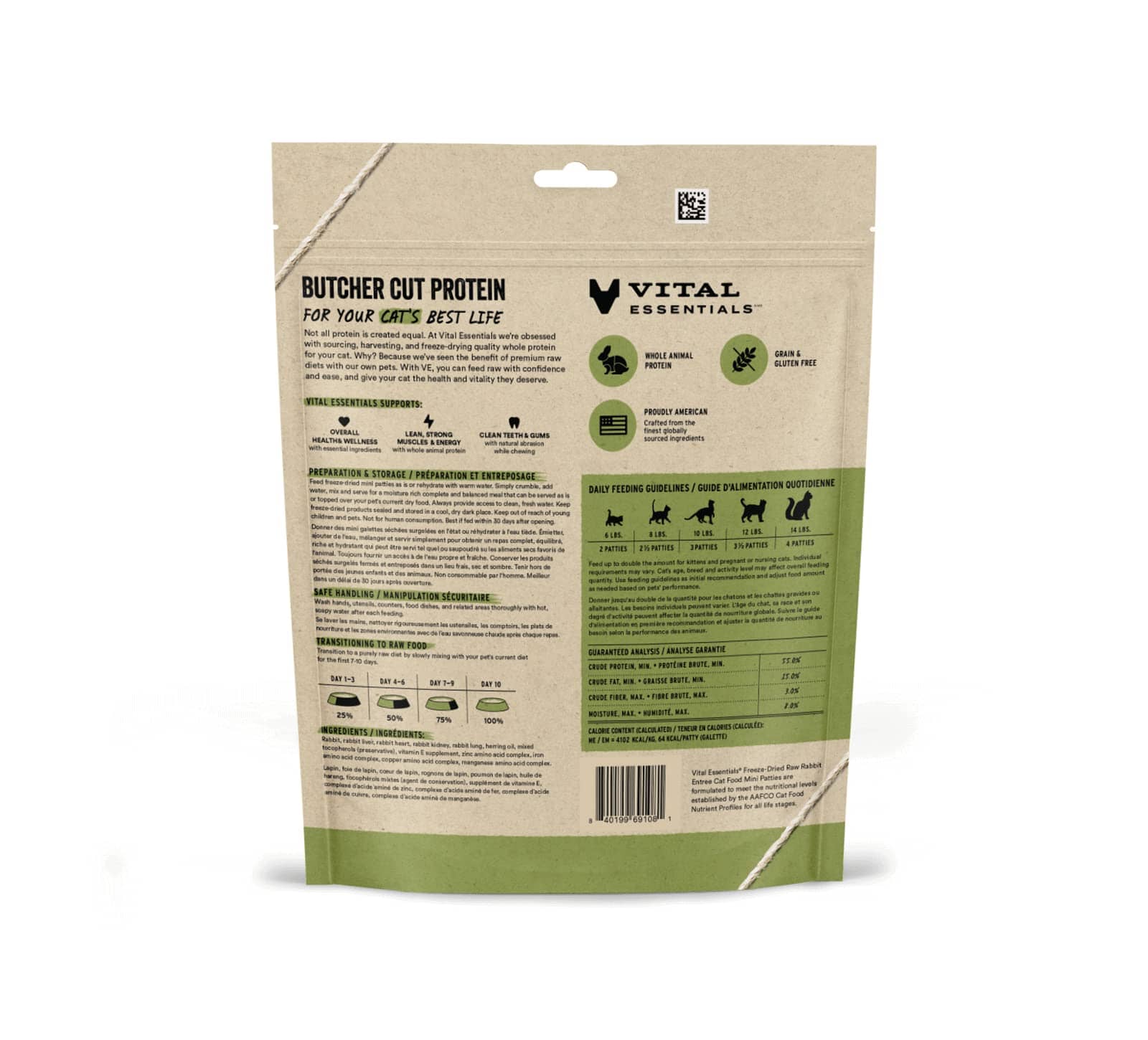Vital Essential's Grain-Free Rabbit Entrée Mini Patties Freeze-Dried Cat Food - 8 Oz  