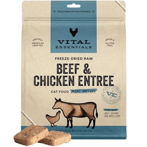 Vital Essentials Mini Patties Grain-Free Beef and Chicken Entrée Freeze-Dried Raw Cat Food - 15 Oz Default Title