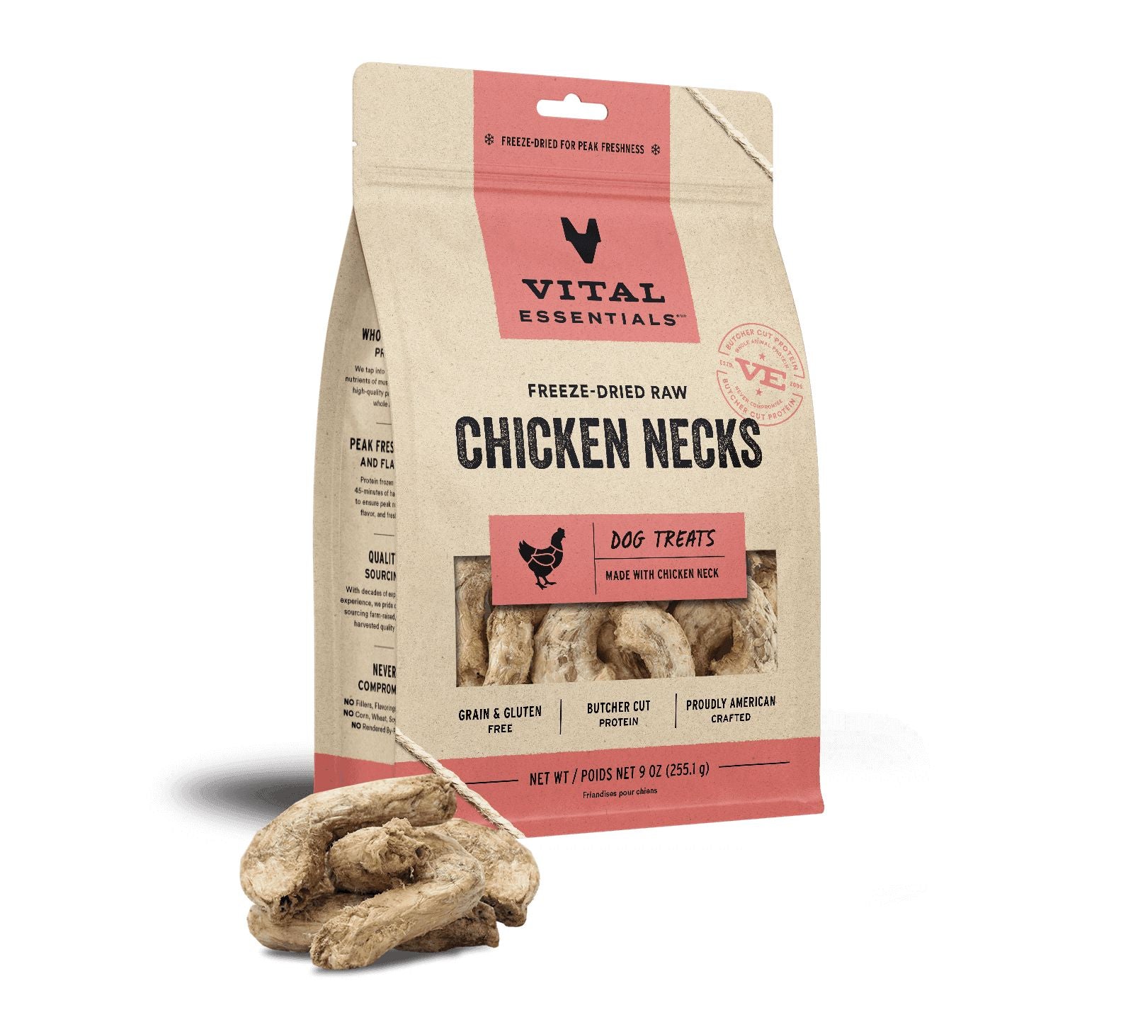 Vital Essential's Raw Bar Freeze-Dried Chicken Necks Natural Dog Chews - 55 Piece - 21 Oz