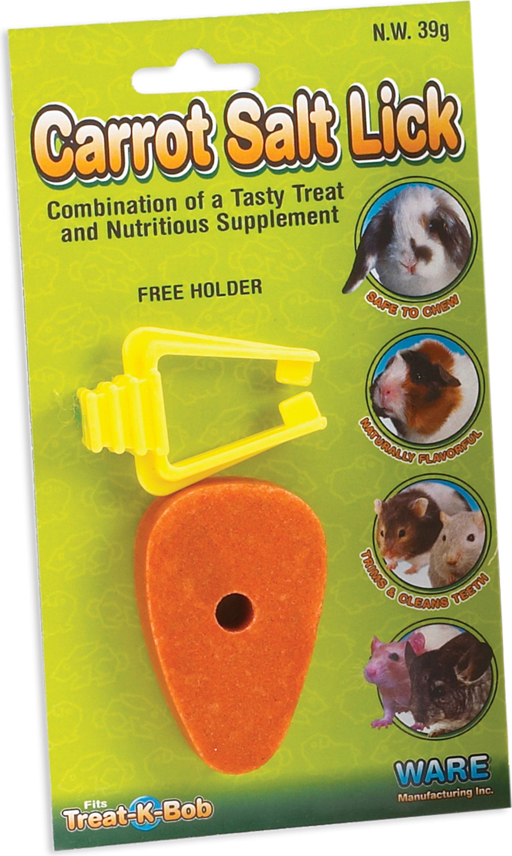 Ware Carrot Salt Lick with Holder Small Animal Mineral Treats -  