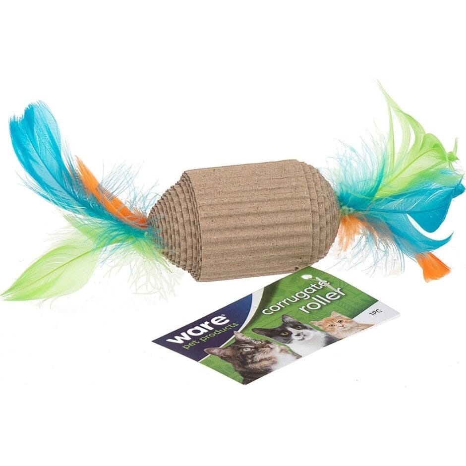 Ware Roller Corrugated Cardboard Cat Toy and Scratcher with Feathers Default Title