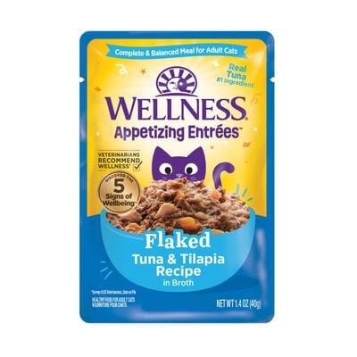 Wellness Appetizing Entrees Flaked Tuna and Tilapia in Broth Recipe Wet Cat Food Pouch - 1.4 Oz - 8 Pack - Case of 3 Default Title