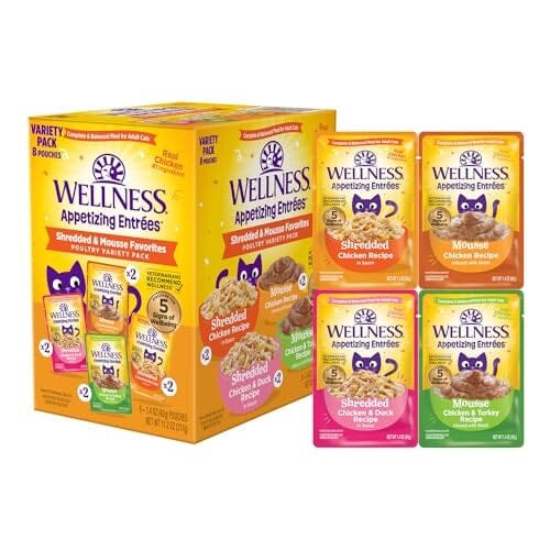 Wellness Appetizing Entrees Shredded and Mousse Chicken Turkey Duck Wet Cat Food Pouch - Variety Pack - 1.4 Oz - 8 Pack - Case of 3 Default Title