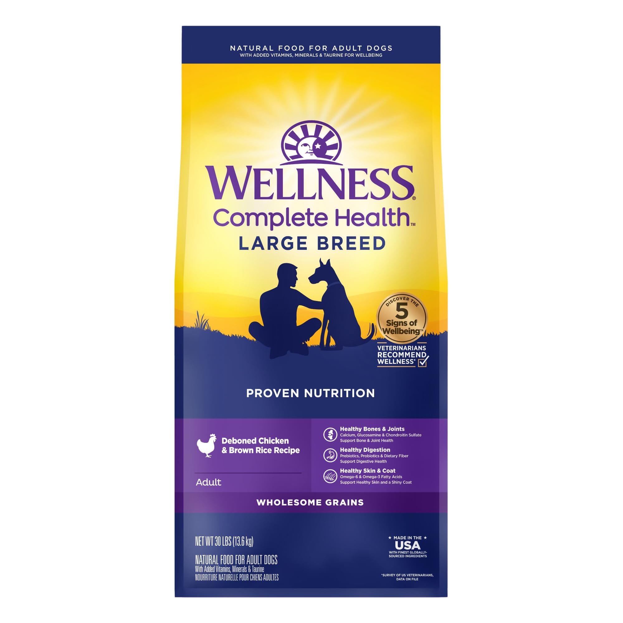 Wellness Complete Health Natural Large Breed Adult Chicken and Brown Rice Recipe Dry Dog Food  