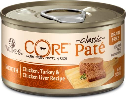 Wellness CORE Grain Free Natural Chicken, Turkey and Chicken Liver Smooth Pate Wet Canned Cat Food  