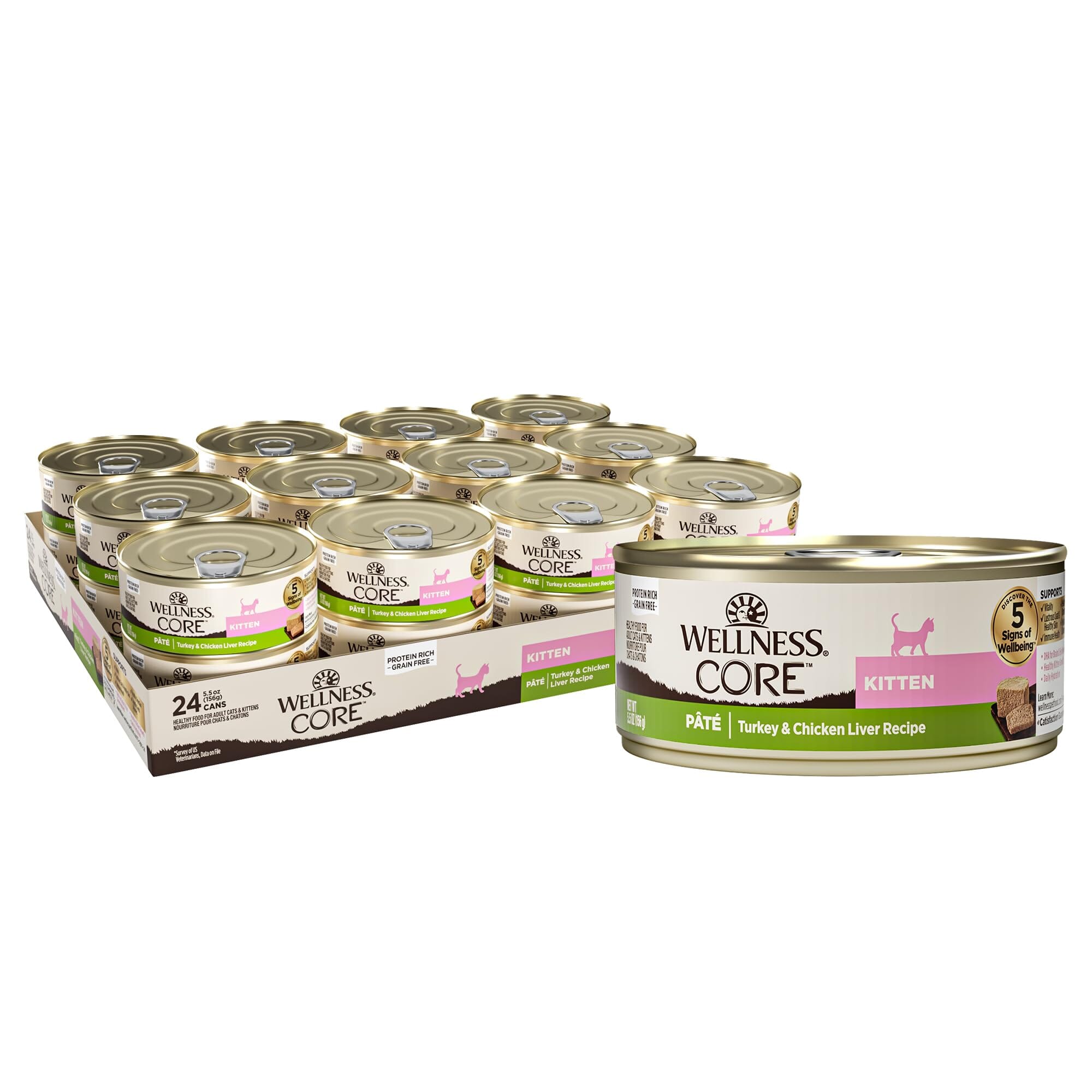 Wellness CORE Grain Free Natural Kitten Health Turkey and Chicken Smooth Pate Canned Cat Food  