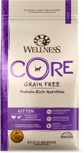 Wellness CORE Grain Free Natural Kitten Health Turkey, Turkey Meal and Chicken Recipe Dry Cat Food  