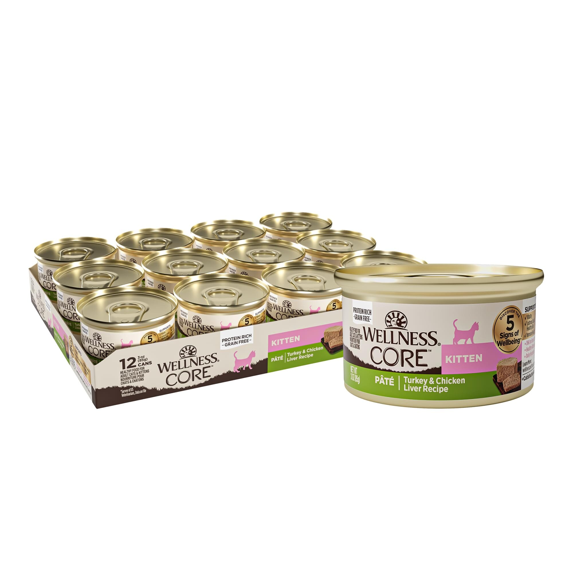 Wellness CORE Natural Grain Free Indoor Chicken and Chicken Liver Smooth Pate Wet Canned Cat Food  