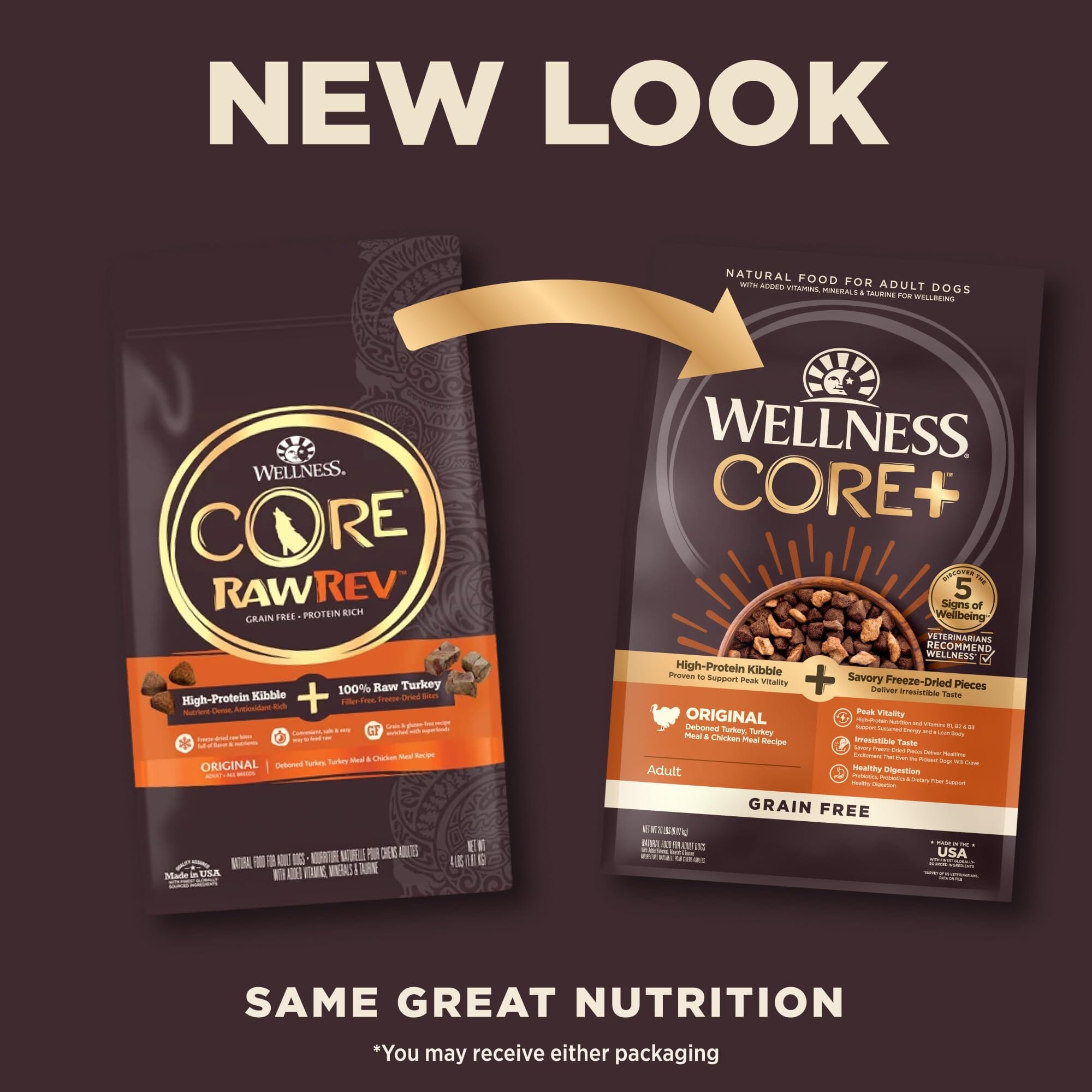 Wellness CORE RawRev Natural Grain Free Original Turkey & Chicken with Freeze Dried Turkey Dry Dog Food  