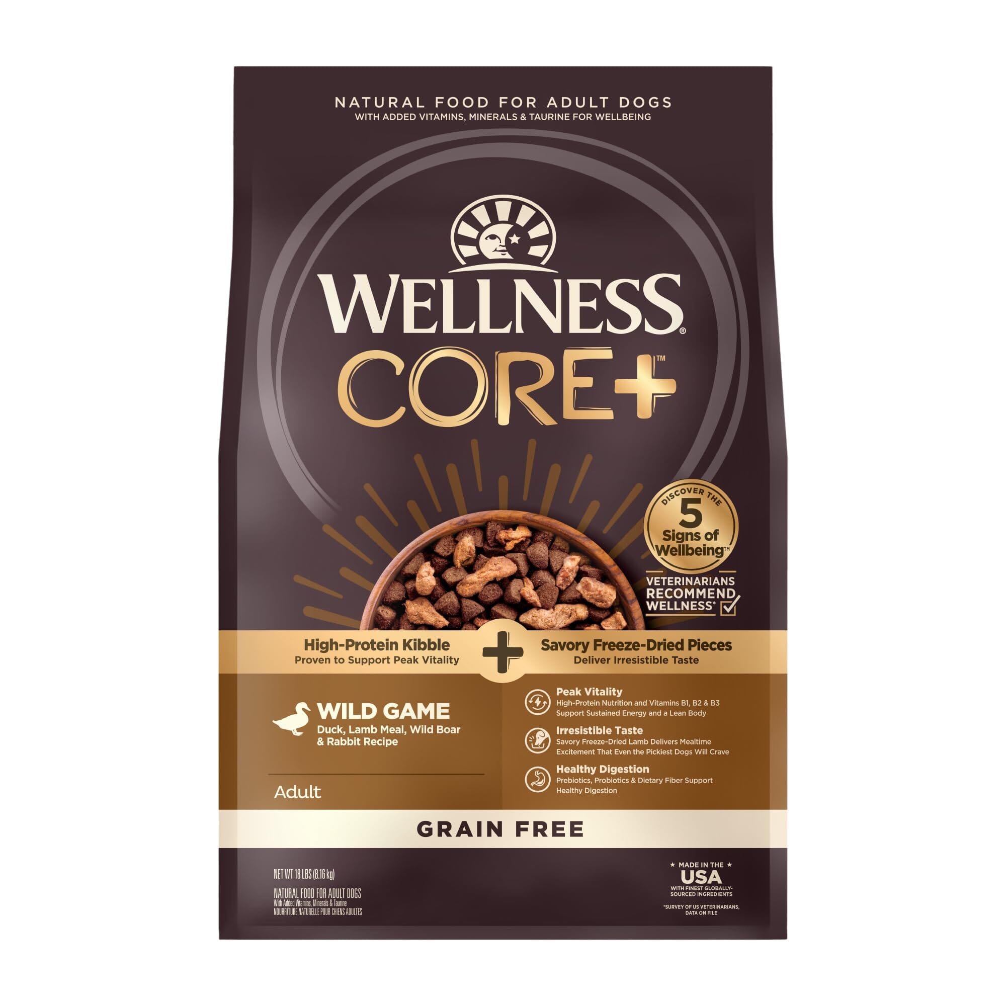 Wellness CORE RawRev Natural Grain Free Wild Game Duck, Lamb, Wild Boar & Rabbit with Freeze Dried Lamb Dry Dog Food  