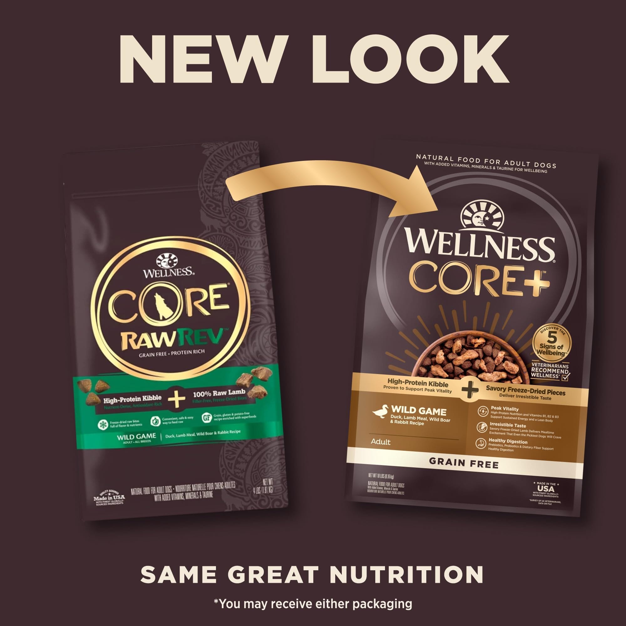 Wellness CORE RawRev Natural Grain Free Wild Game Duck, Lamb, Wild Boar & Rabbit with Freeze Dried Lamb Dry Dog Food  