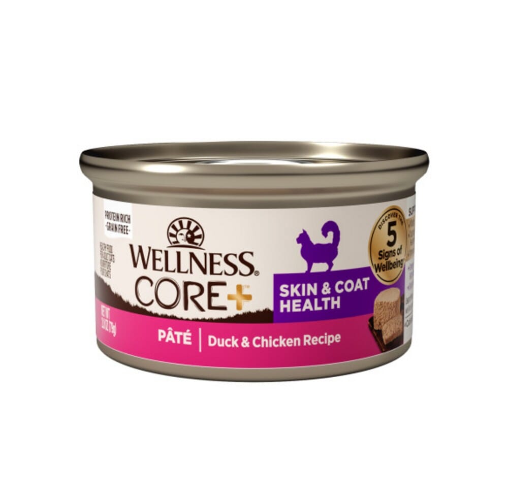 Wellness CORE+ Skin and Coat Grain-Free Duck and Chicken Pate Canned Cat Food - 2.8 Oz - Case of 12 Default Title