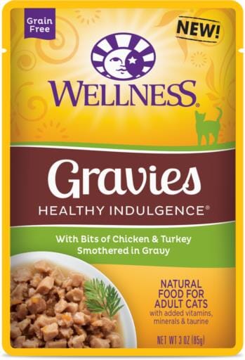 Wellness Healthy Indulgence Natural Grain Free Gravies with Chicken and Turkey in Gravy Cat Food Pouch  