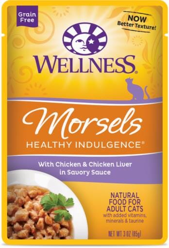 Wellness Healthy Indulgence Natural Grain Free Morsels with Chicken and Chicken Liver in Savory Sauce Cat Food Pouch  