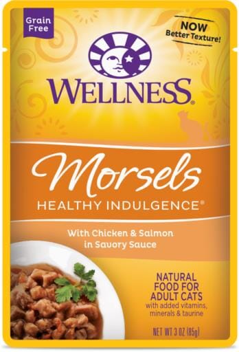 Wellness Healthy Indulgence Natural Grain Free Morsels with Chicken and Salmon in Savory Sauce Cat Food Pouch  