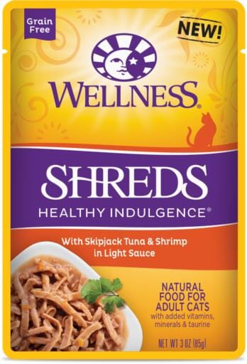 Wellness Healthy Indulgence Natural Grain Free Shreds with Tuna and Shrimp in Light Sauce Cat Food Pouch  