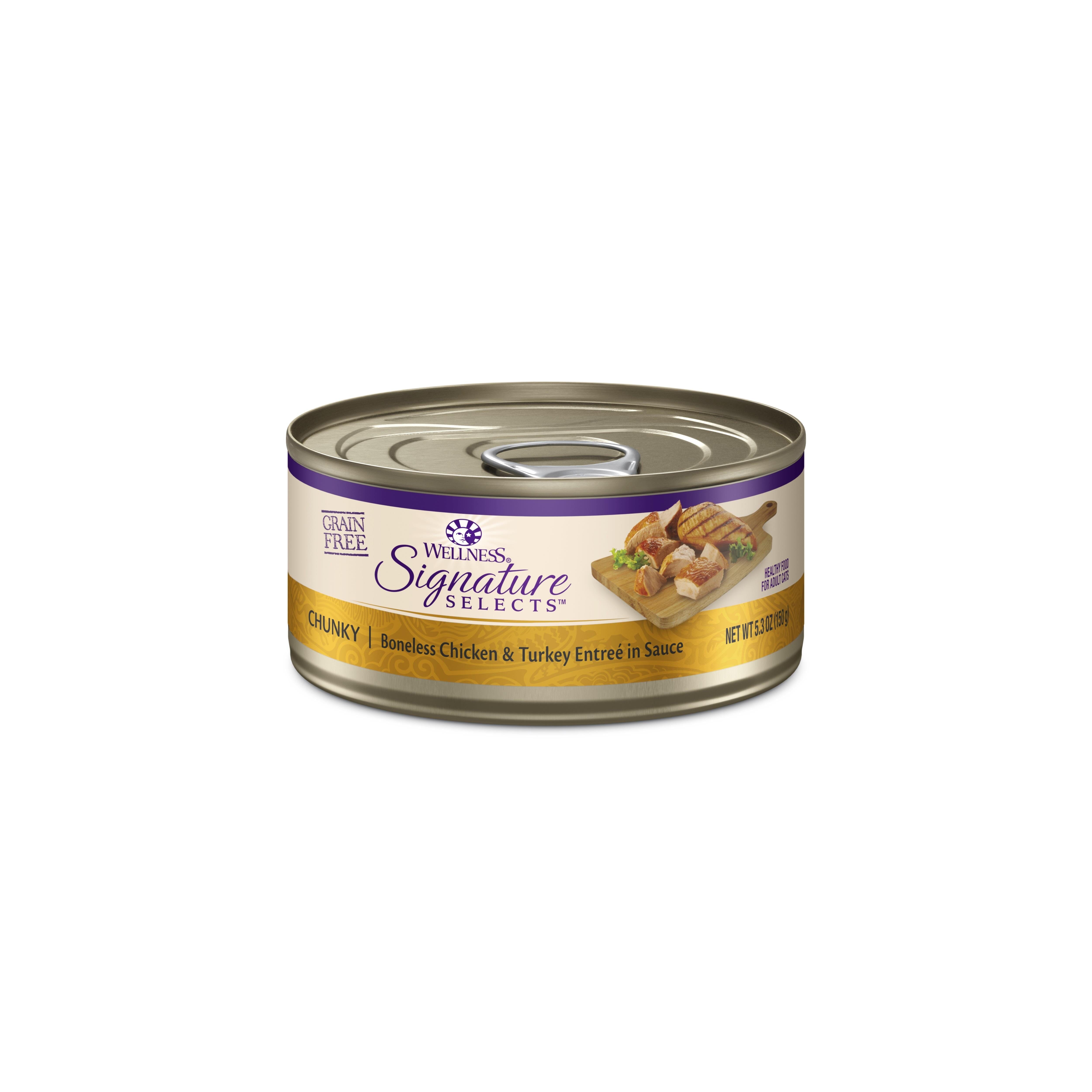 Wellness Signature Selects Grain Free Natural Chunky White Meat Chicken and Turkey Entree in Sauce Wet Canned Cat Food  