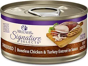 Wellness Signature Selects Grain Free Natural Shredded White Meat Chicken and Turkey Entree in Sauce Wet Canned Cat Food  