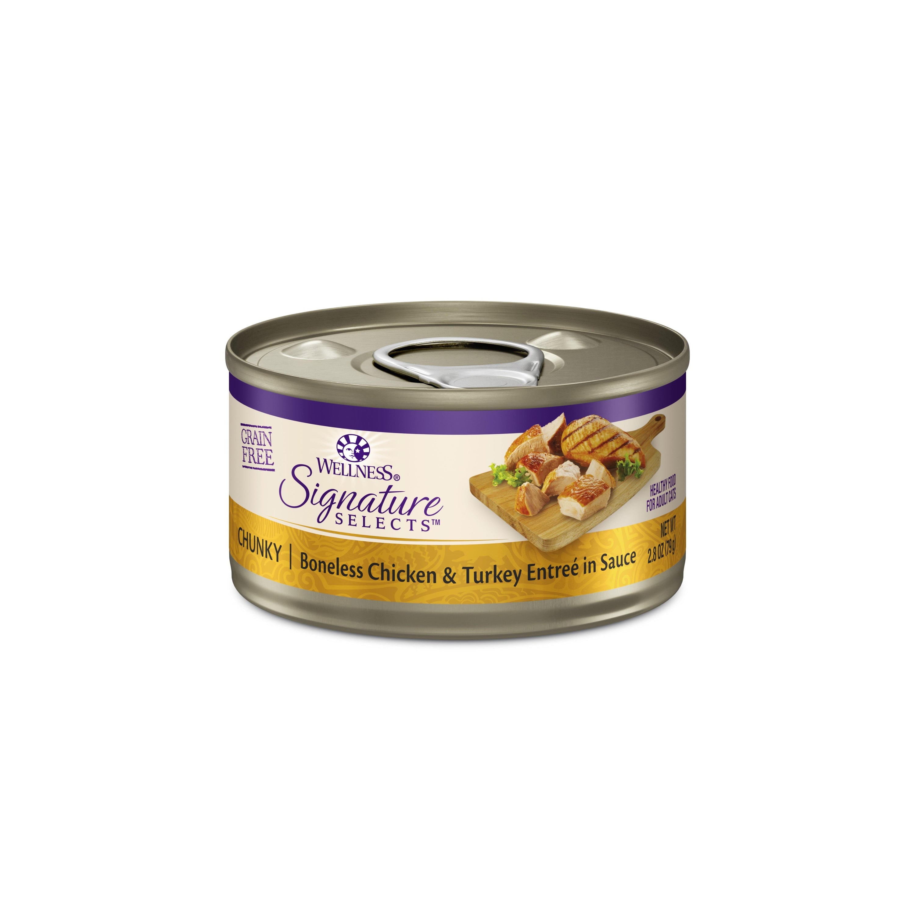 Wellness Signature Selects Grain Free Natural Shredded White Meat Chicken and Turkey Entree in Sauce Wet Canned Cat Food  