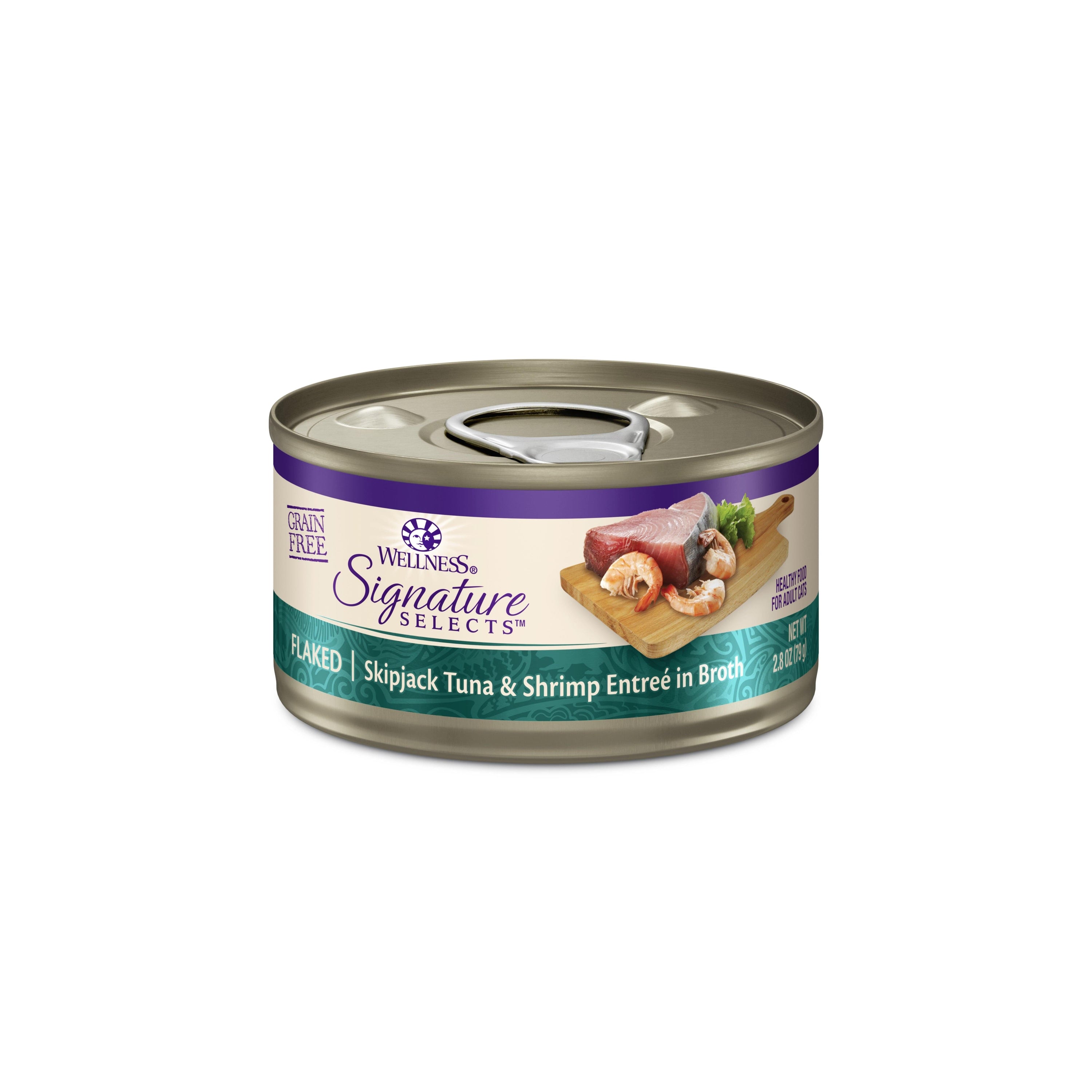 Wellness Signature Selects Grain Free Natural Skipjack Tuna with Shrimp Entree in Broth Wet Canned Cat Food  