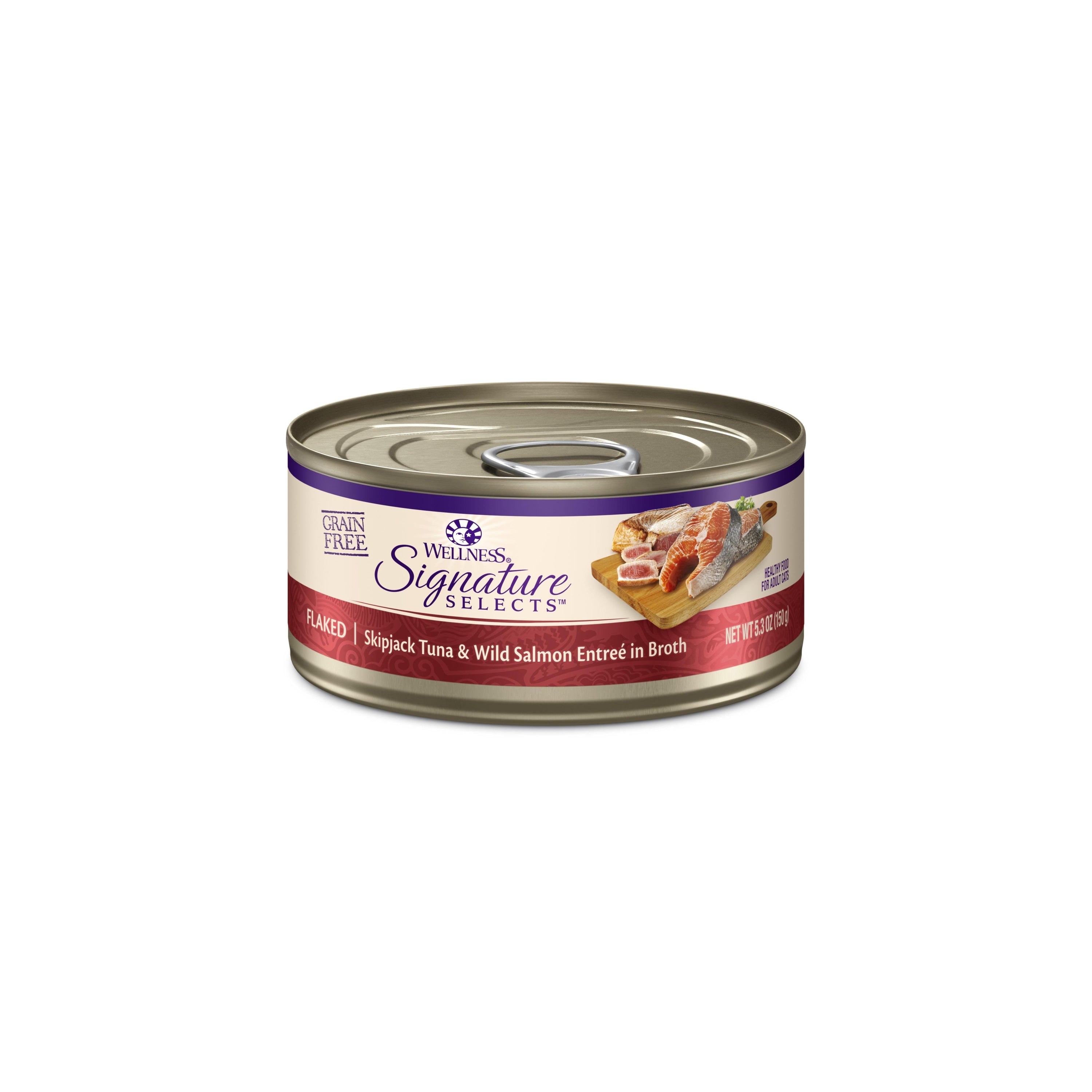 Wellness Signature Selects Grain Free Natural Skipjack Tuna with Wild Salmon Entree in Broth Wet Canned Cat Food  