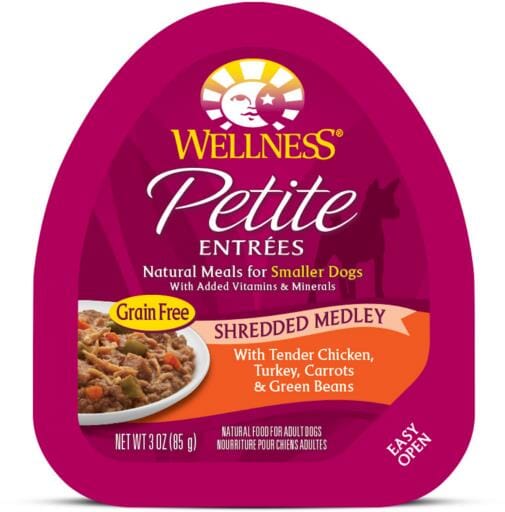 Wellness Small Breed Natural Petite Entrees Shredded Medley with Tender Chicken, Turkey, Carrots and Green Beans Dog Food Tray  