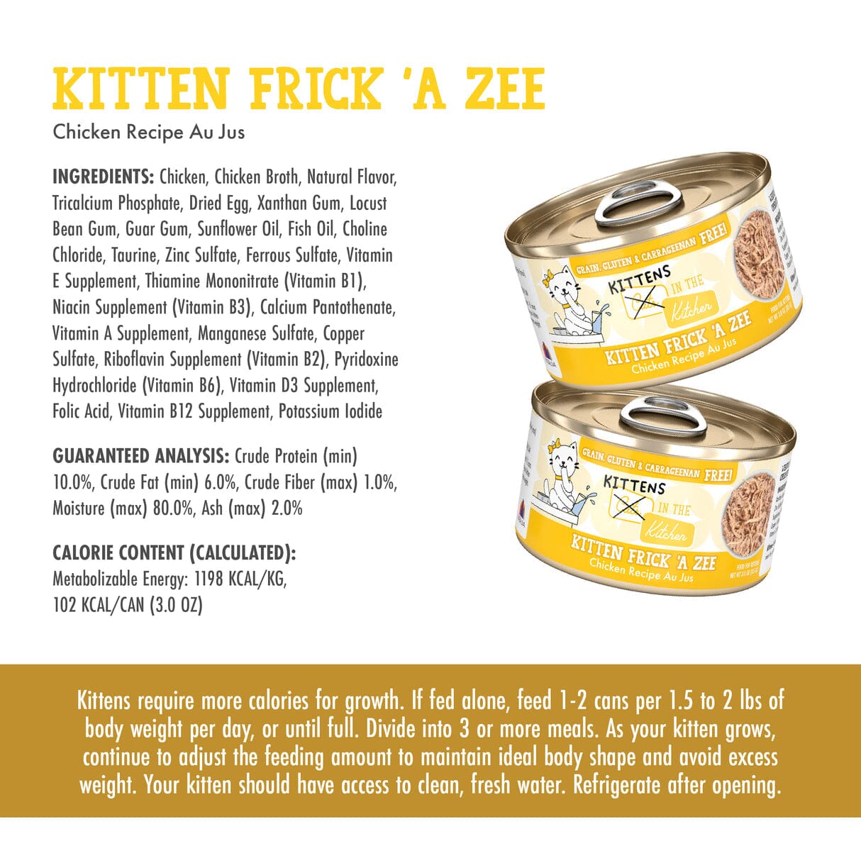 Weruva Cats in the Kitchen Grain-Free Frick 'A Zee Chicken Canned Kitten Cat Food - 3 Oz - Case of 12