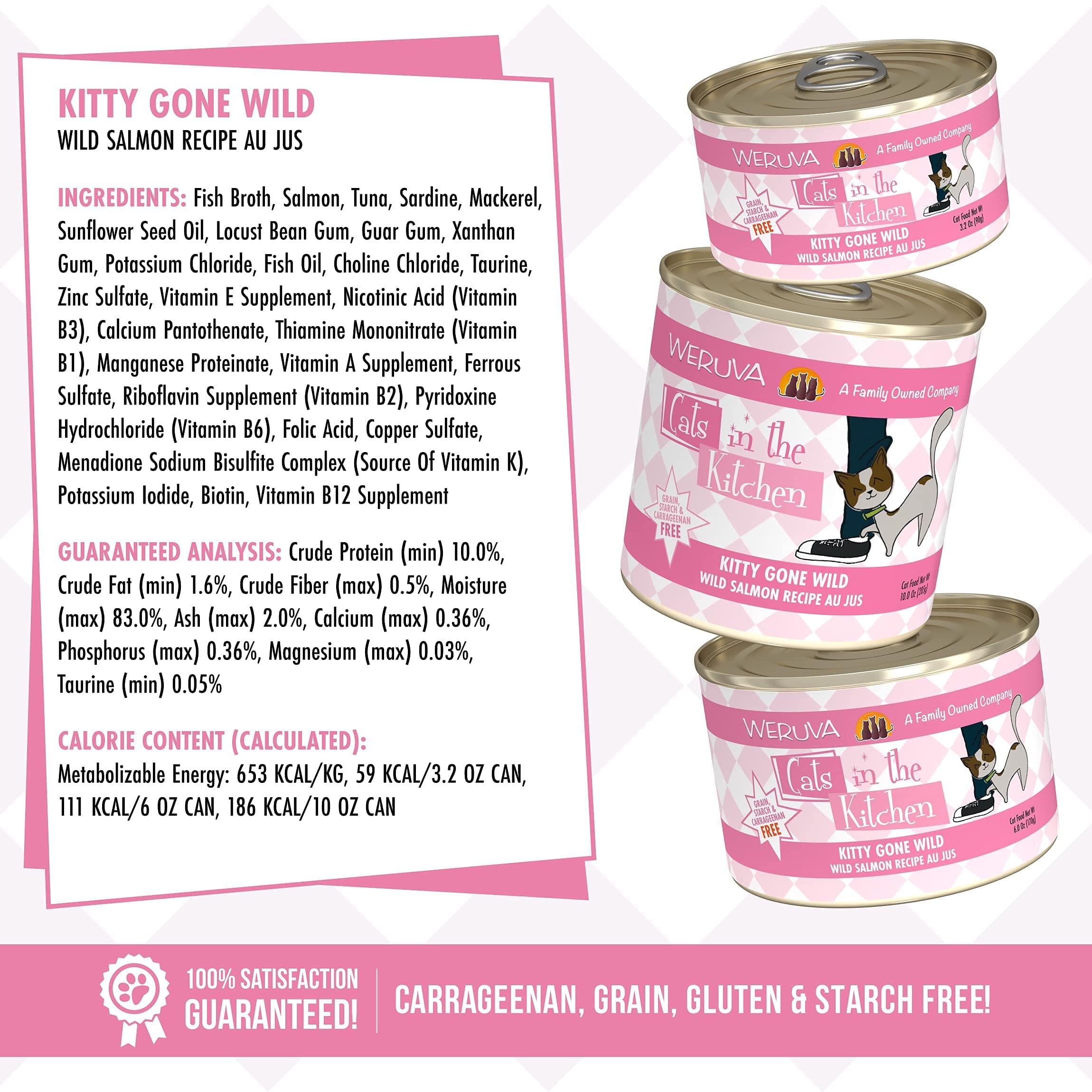 Weruva Cats in the Kitchen Grain-Free Kitten Gone Wild Salmon Canned Cat Food - 3 Oz - Case of 12