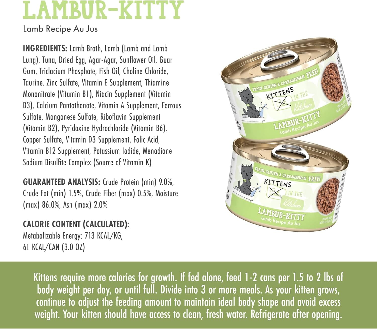 Weruva Cats in the Kitchen Grain-Free Kitten Lambur-Kitty Lamb Canned Kitten Cat Food - 3 Oz - Case of 12