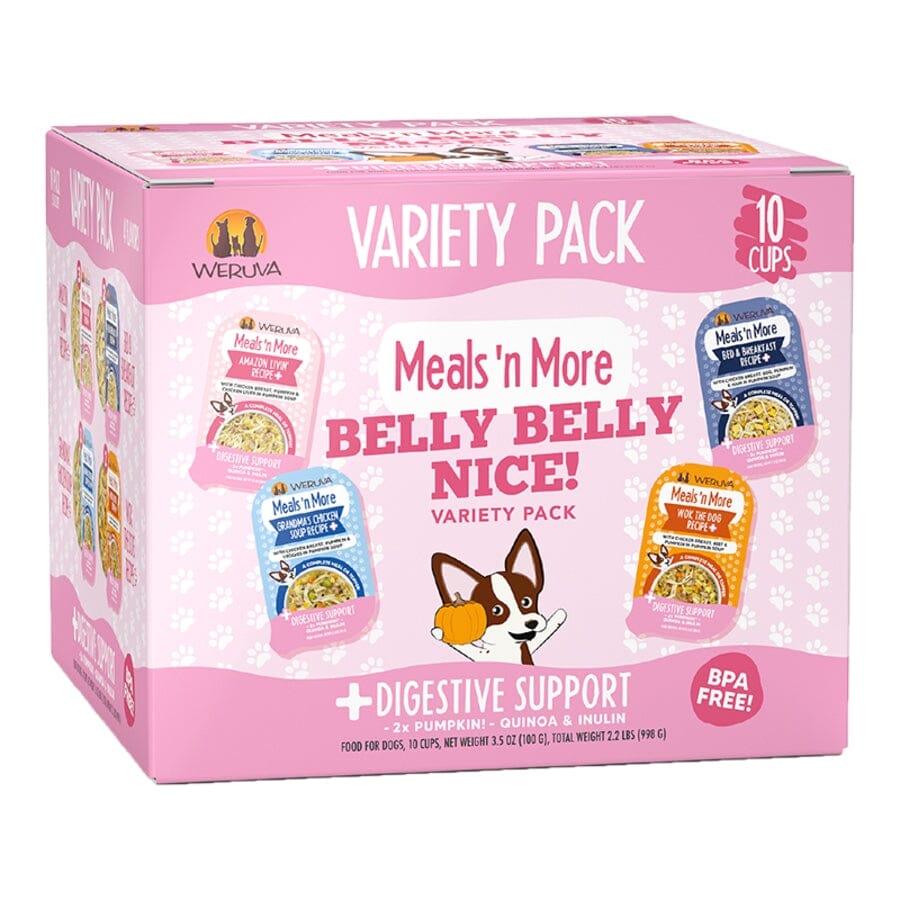 Weruva Meals N' More Belly Belly Nice Chicken Digestive Support Wet Dog Food Tray - Variety Pack - 3 Oz - 10 Pack