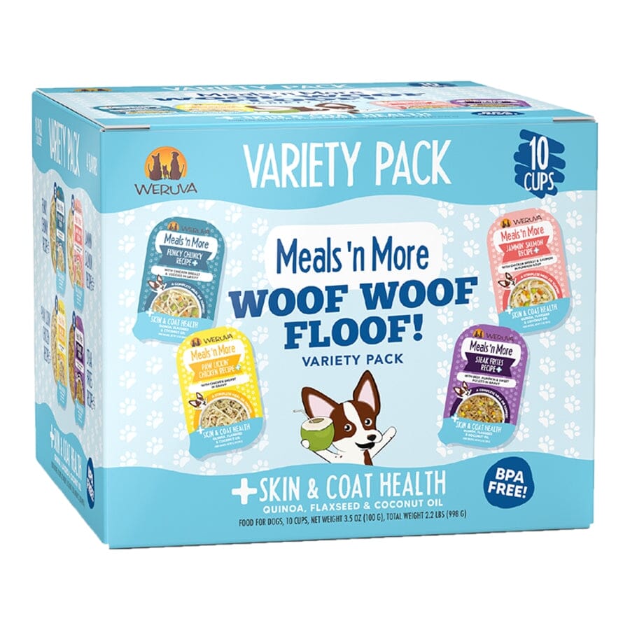 Weruva Meals N' More Woof Woof Floof Chicken Beef Skin and Coat Wet Dog Food Tray - Variety Pack - 3 Oz - 10 Pack