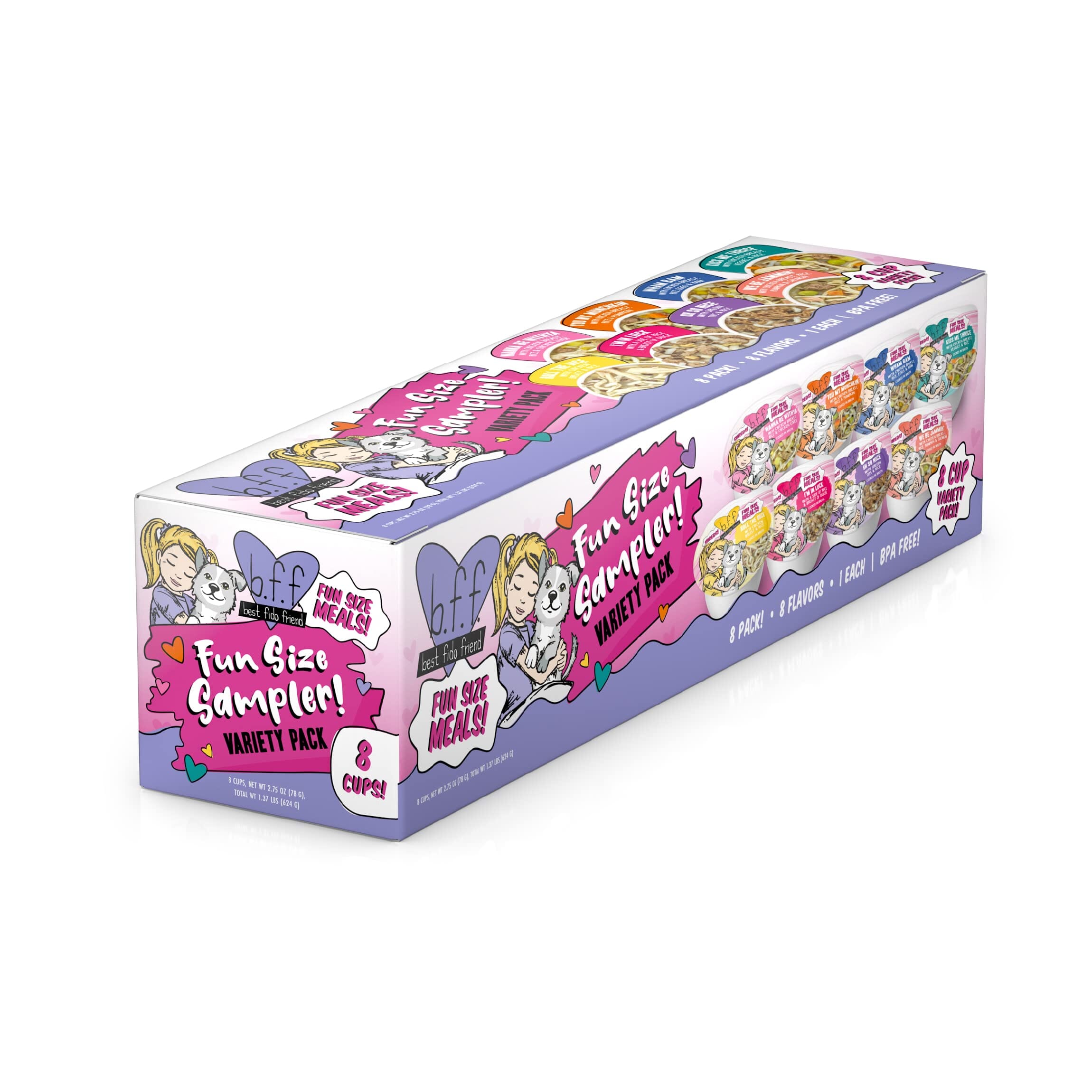 Weruve BFF BEST FIDO FRIEND Fun size Sampler Shredded Wet Dog Food Trays - 2.7 Oz - Variety Pack - Case of 8