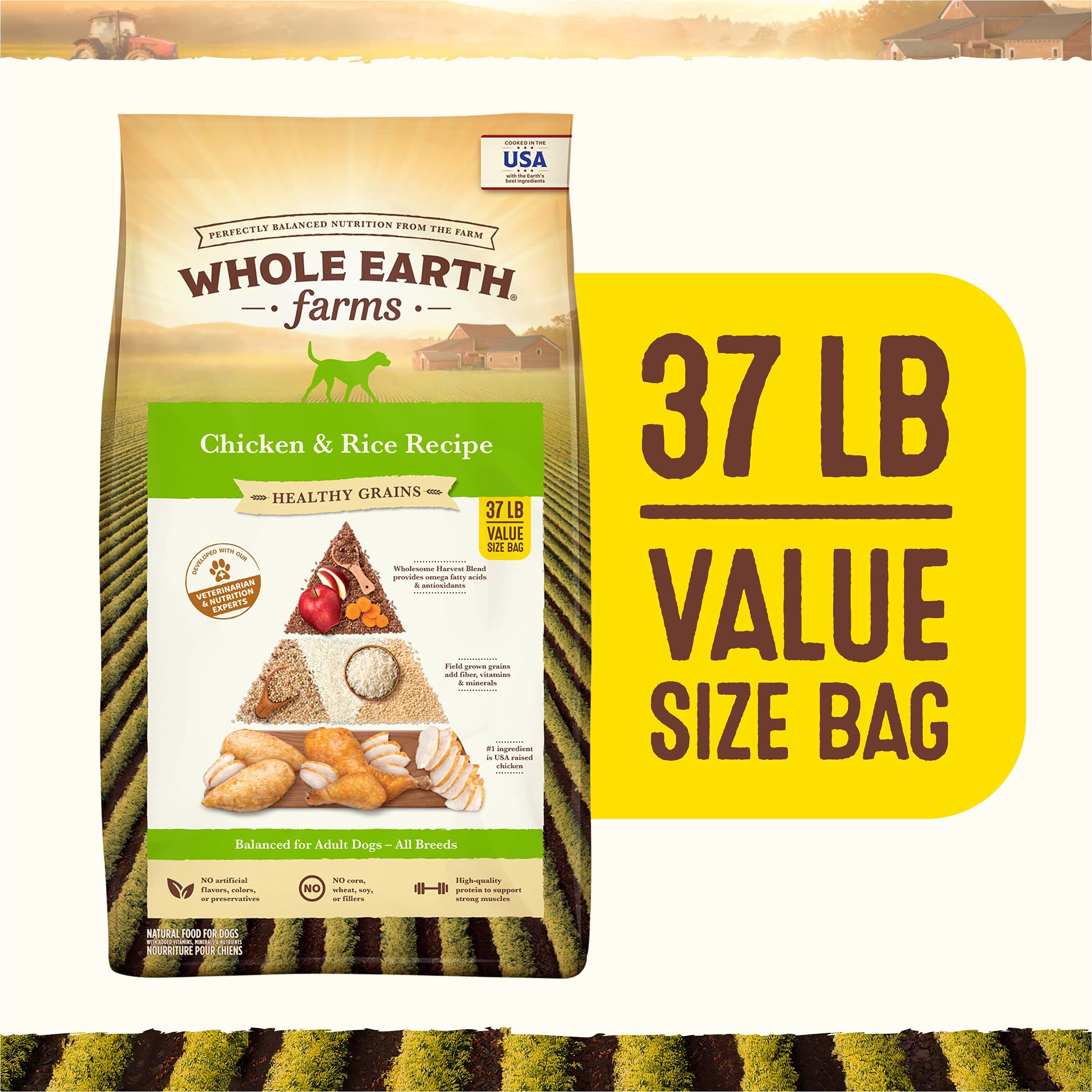 Whole Earth Farms Healthy Grains Chicken and Rice Dry Dog Food - 37 Lbs  