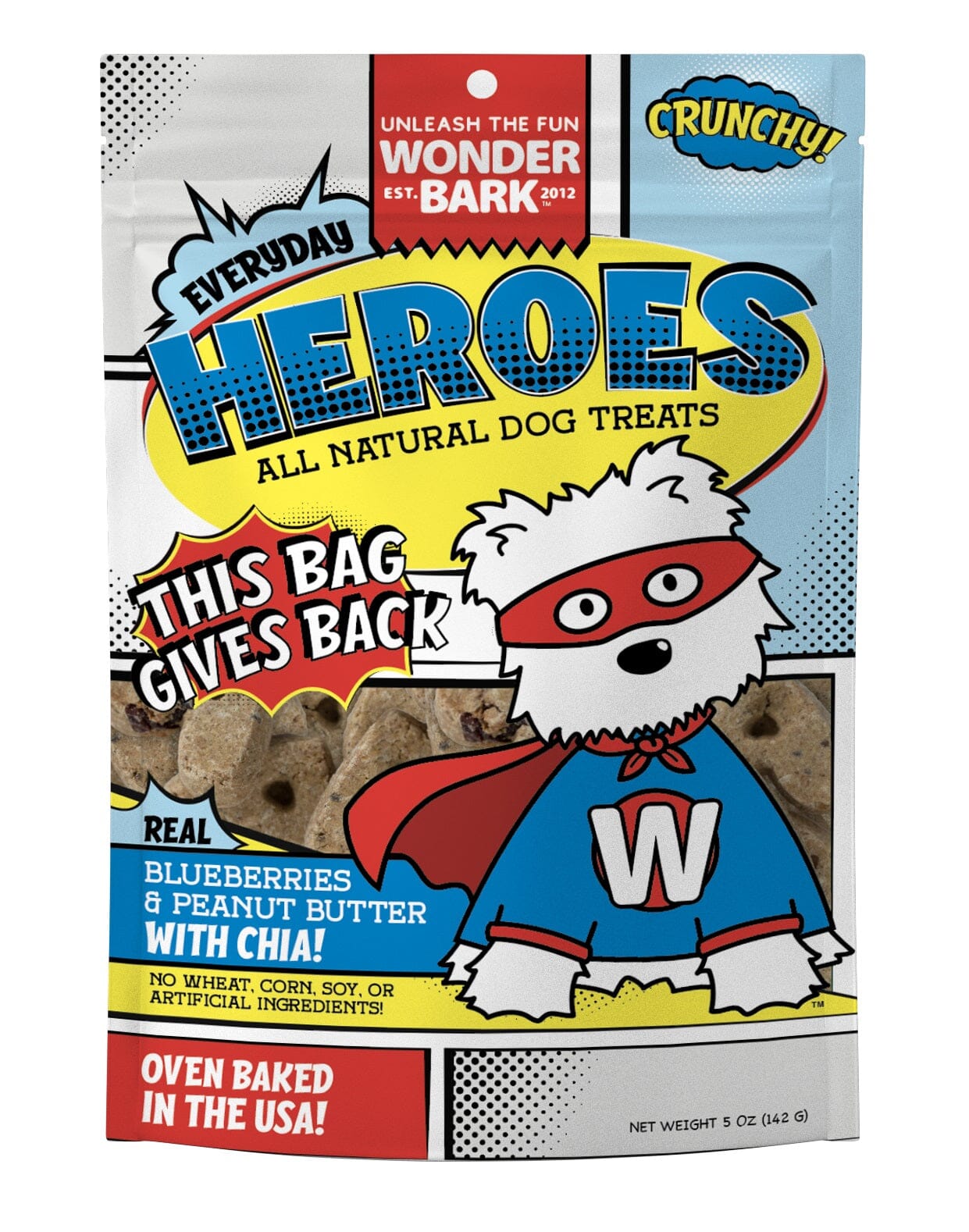 Wonder Bark Everyday Heroes Dog Treats - Blueberries and Peanut Butter with Chia Flavor - 5 oz Bag
