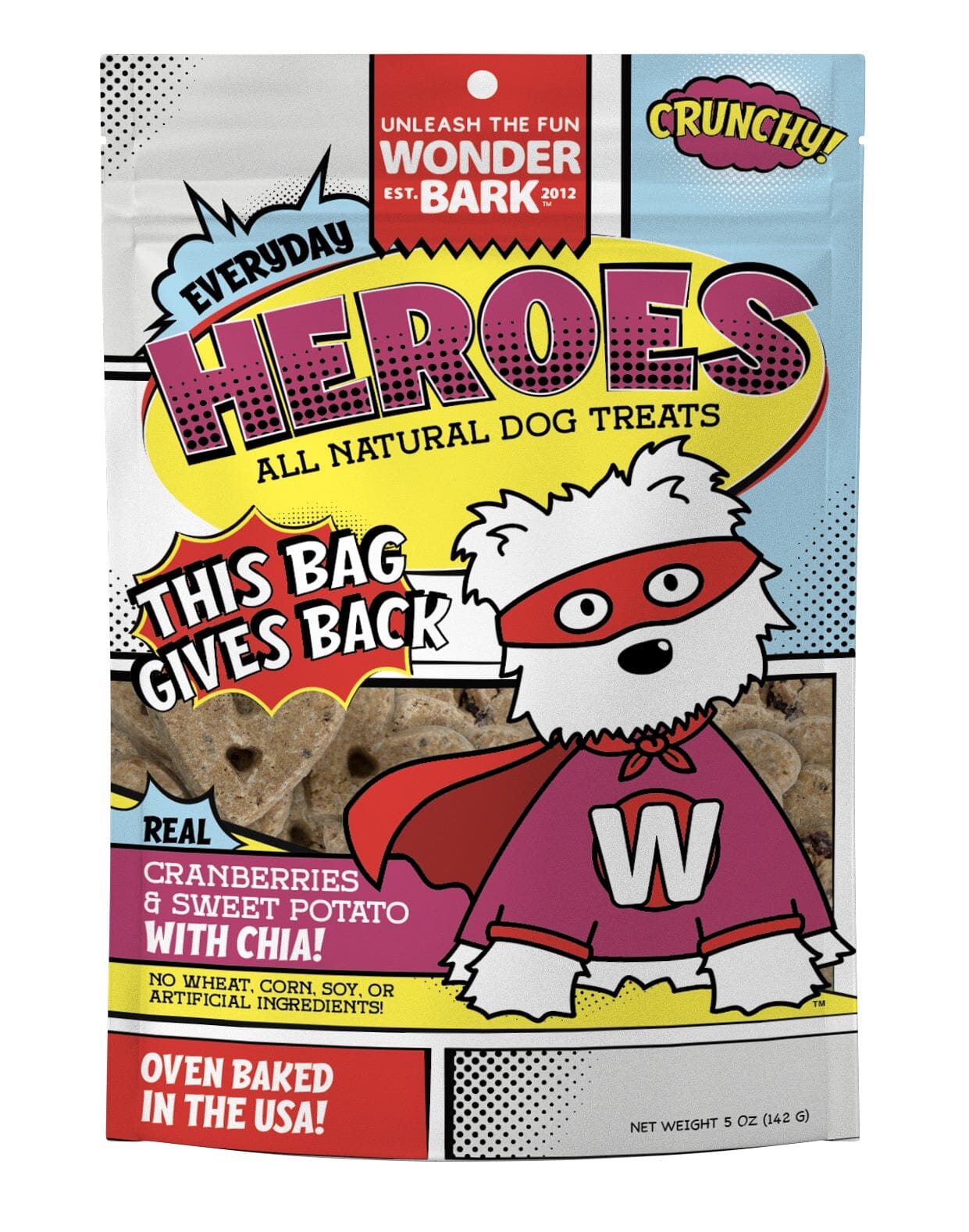 Wonder Bark Everyday Heroes Dog Treats - Cranberries and Sweet Potato with Chia Flavor - 5 oz Bag